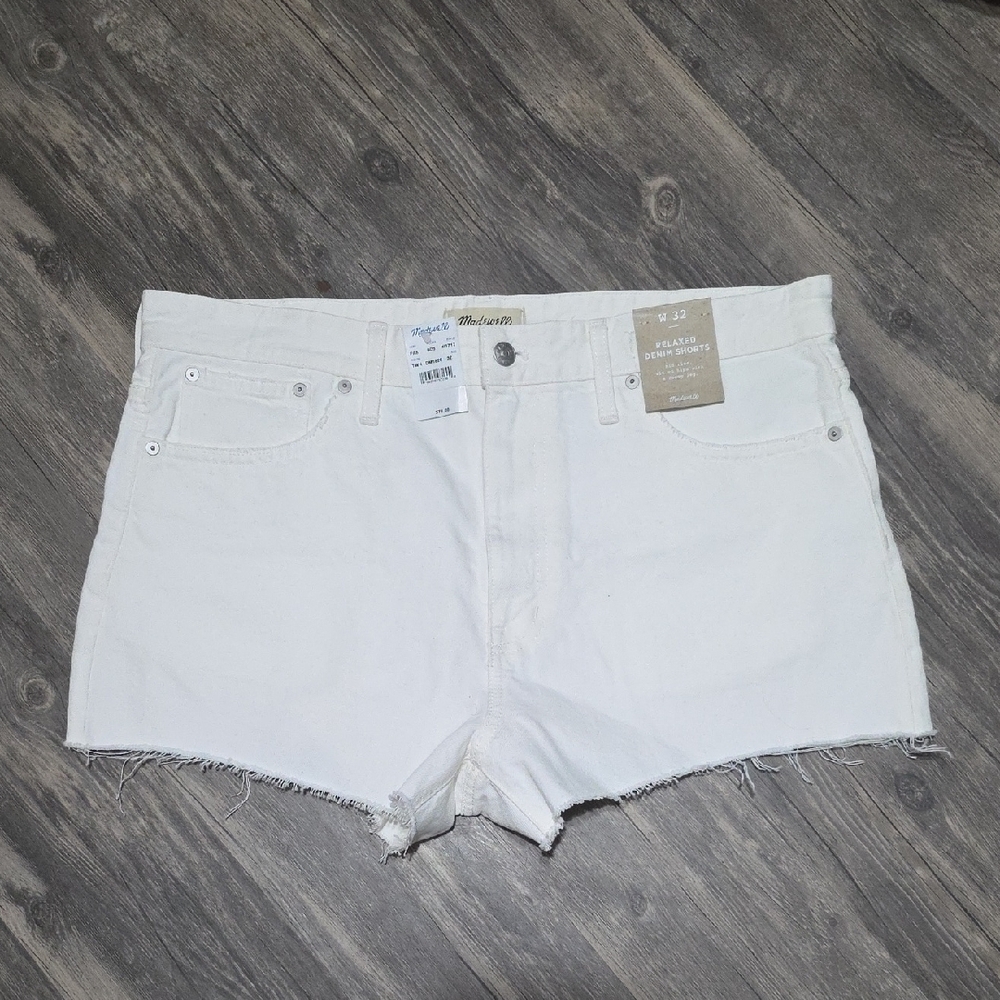 NWT Madewell White Raw-Hem Denim Cutoff Shorts - Women Size 32